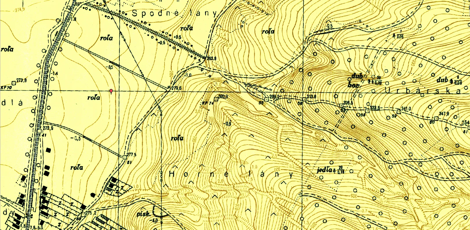 Mapa okolitých pozemkov Necpál (Prievidza) rok 1958